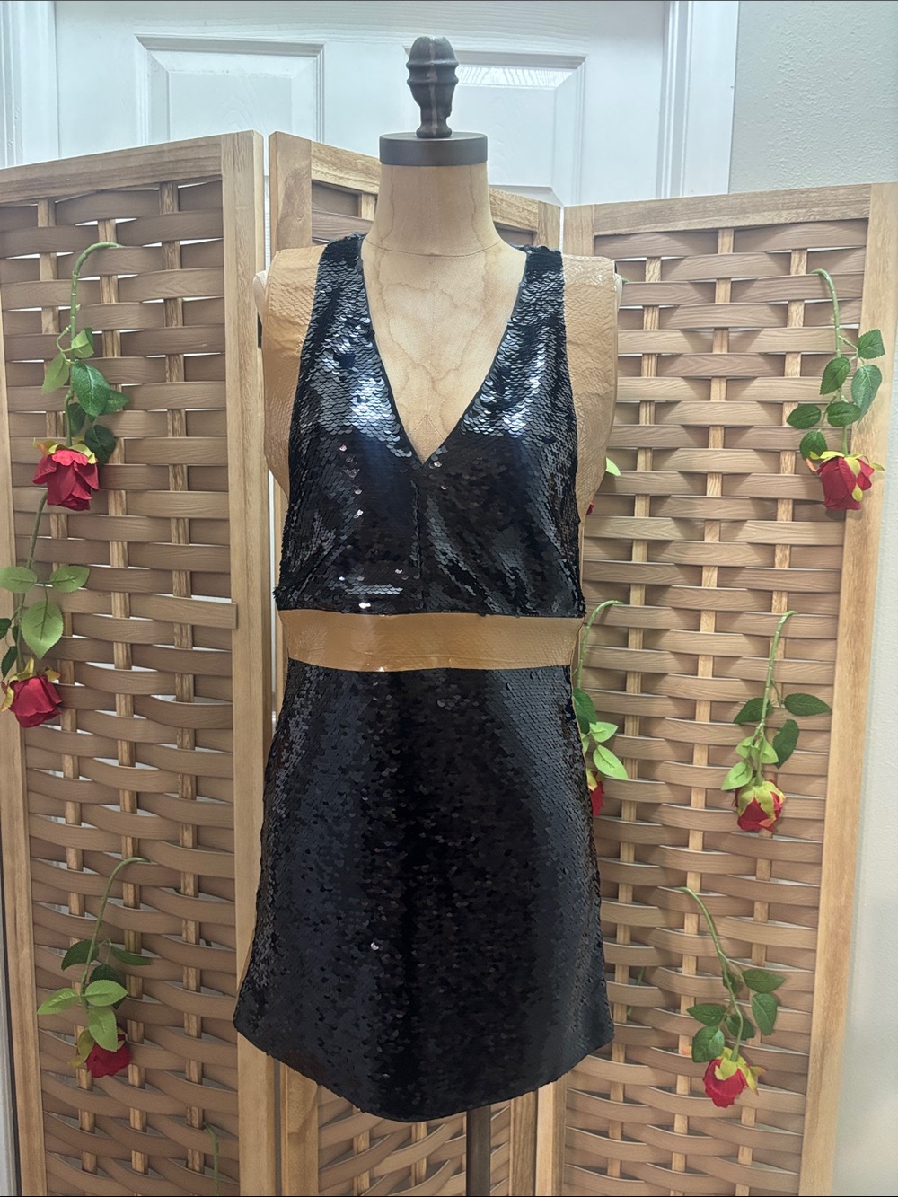 Burberry Oana Tape-Trim Black Sequin Mini Dress Size 8